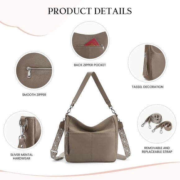 Genuine Leather Purse, Hobo Crossbody Soft Real Leather Crossbody B) - Picture 6 of 9